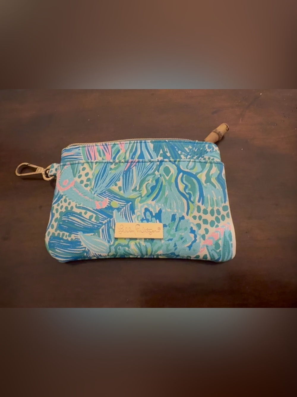 Lily Pulitzer zip top wallet, botanical claw clip/bamboo zip, used barely.